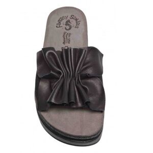 Fantasy Sandals Fiorella Black Leather Slides Women’s Size 8 Made in Greece NWOB